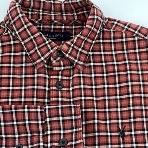 AllSaints Olney Plaid Cotton Wool Shirt Mens Medium Rust Red MS062P Ramskull